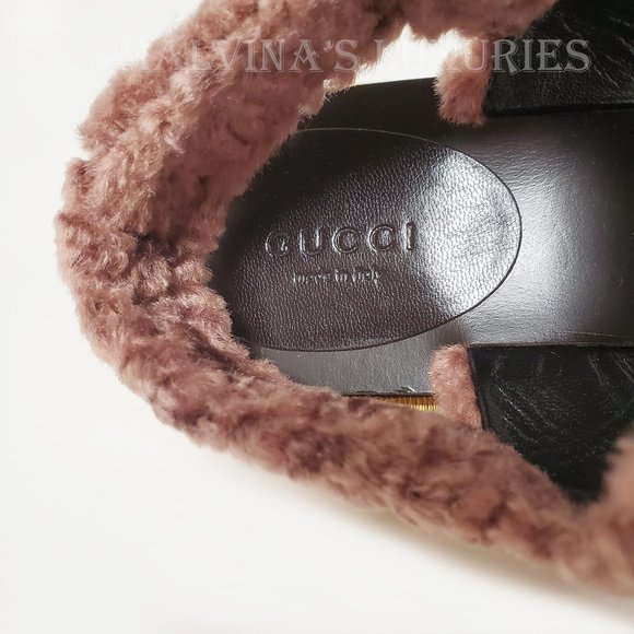 GUCCI SHOES RE-EDITION FAUX FUR MAUVE VELVET SANDALS - Picture 11 of 16